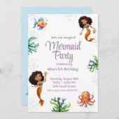 人魚ブラックバースデー招待状パーティー 招待状 (正面/裏面)