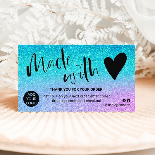 人魚ブルー感謝していグリッター愛で作った 名刺