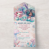 人魚プールパーティーの招待状 オールインワン招待状 (内側)
