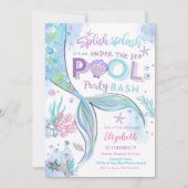 人魚プールパーティーの誕生日招待状 招待状 (正面)