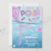 人魚プールパーティー誕生日の招待状、女の子。 招待状 (正面)