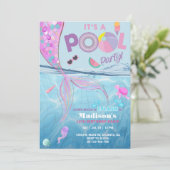 人魚プールパーティー誕生日の招待状、女の子。 招待状 (スタンド正面)