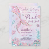 人魚プールパーティー誕生日招待状 海の中 招待状 (正面/裏面)
