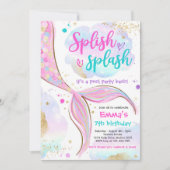 人魚プールパーティー ピンクの人魚 海の下 招待状 (正面)
