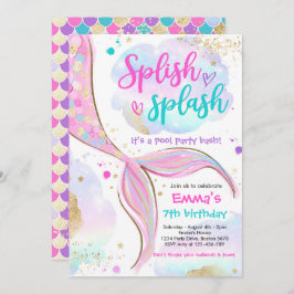 人魚プールパーティー ピンクの人魚 海の下 招待状