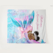 人魚ベイビーシャワー背景 アフロ人魚バナー タペストリー (正面(横))