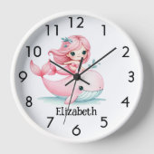 人魚ホエールピンクの女の子名 壁時計 (正面)