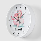 人魚ホエールピンクの女の子名 壁時計 (傾斜)