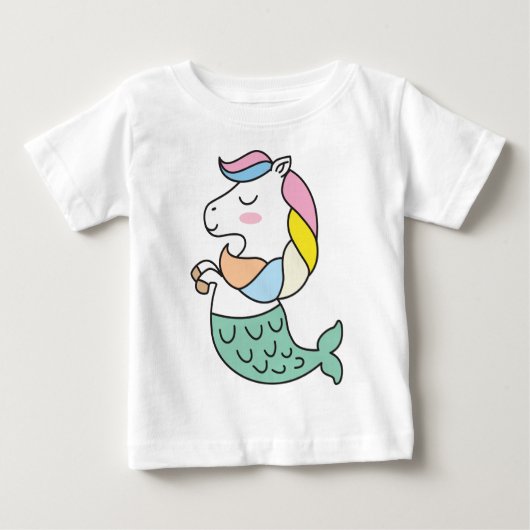 人魚ユニコーンの赤ちゃん ベビーTシャツ (正面)