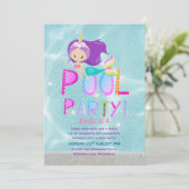 人魚ユニコーンプールパーティー ピンクグリッターガールズ 招待状 (スタンド正面)