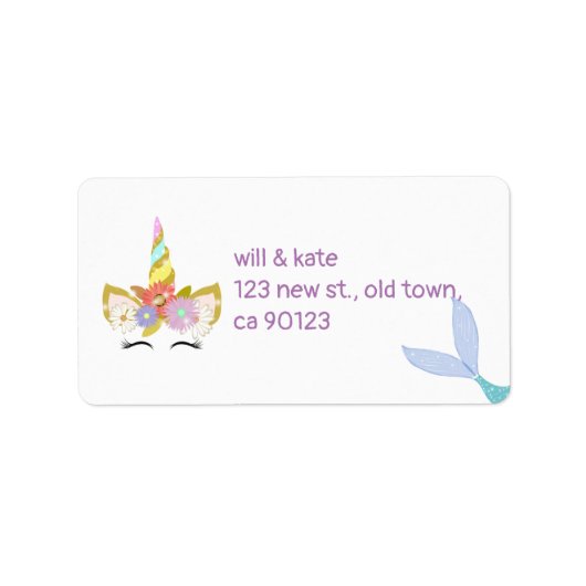 人魚ユニコーン住所 シール (正面)