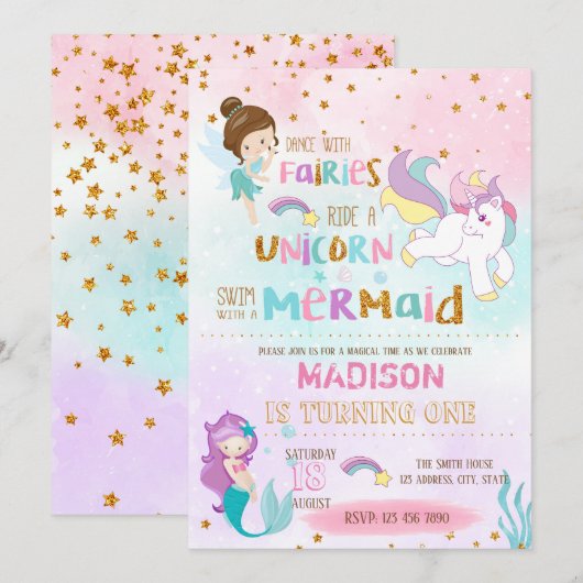 人魚ユニコーン妖精の招待 招待状 (正面/裏面)