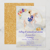 人魚ユニコーン ゴールド プレtty パープル 招待状 (正面/裏面)