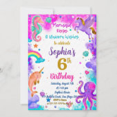 人魚姫とユニコーンの誕生日招待状 魔法のパーティー 招待状 (正面)