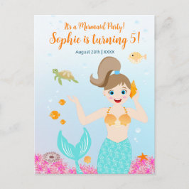 人魚姫と仲間たち ガーリーな誕生日パーティー インビテーションポストカード
