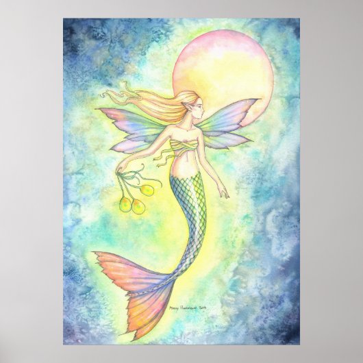 人魚姫と月の泡 ファンタジーアート ポスター (正面)