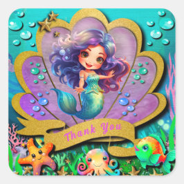 人魚姫と海底の世界 誕生日パーティー スクエアシール