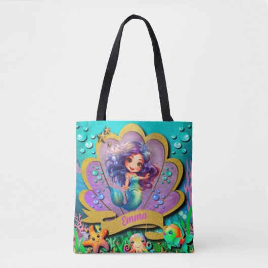人魚姫と海底の世界 誕生日パーティー トートバッグ (正面)