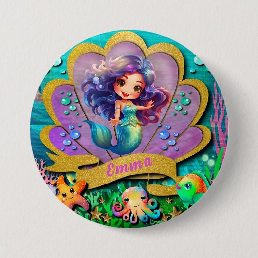 人魚姫と海底の世界 誕生日パーティー 缶バッジ (正面)