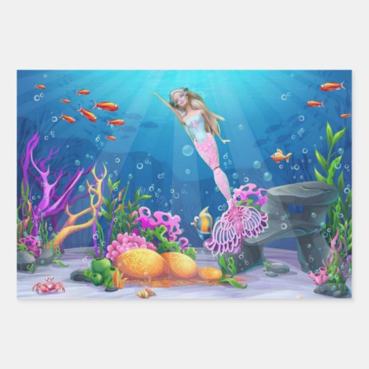 人魚姫に扮した有名なドール ラッピングペーパーシート (正面)