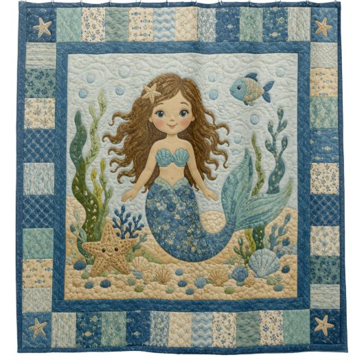 人魚姫のキルト シャワーカーテン (正面)