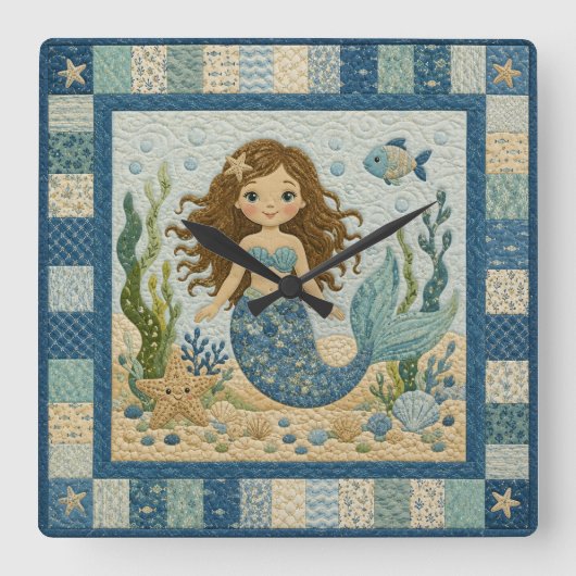人魚姫のキルト スクエア壁時計 (正面)