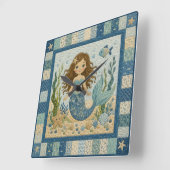 人魚姫のキルト スクエア壁時計 (傾斜)
