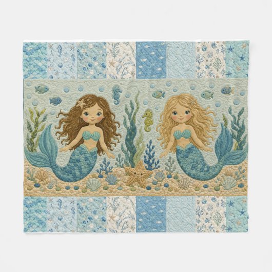 人魚姫のキルト フリースブランケット (正面(横))