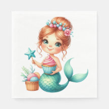 人魚姫の女の子の誕生日パーティーのナプキン 🧜‍♀️💖