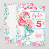 人魚姫の海の少女 夏の誕生日 招待状 (正面/裏面)