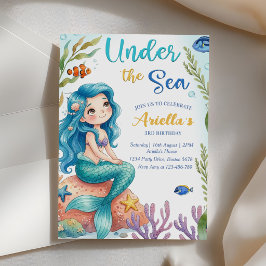 人魚姫の海底パーティー3歳の誕生日招待状 招待状