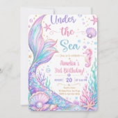 人魚姫の海底３歳の誕生日おめでとう 招待状 (正面)