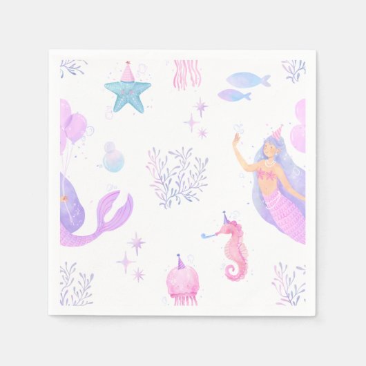 人魚姫の海底1歳の誕生日 スタンダードカクテルナプキン (正面)
