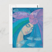 人魚姫の誕生日カスタマイズテキスト ポストカード (正面/裏面)