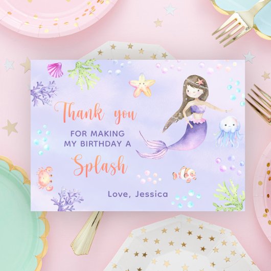 人魚姫の誕生日パーティーは海の下で、ありがとう サンキューカード