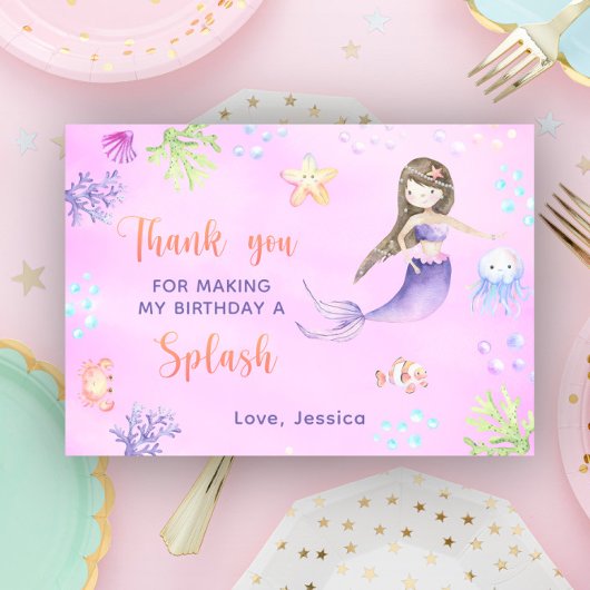 人魚姫の誕生日パーティーは海の下で、ありがとう サンキューカード