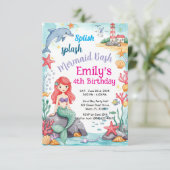 人魚姫の誕生日招待状 水彩画風 招待状 (スタンド正面)