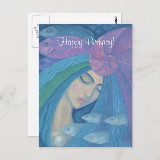 人魚姫の誕生日、テキストをカスタマイズ可能 ポストカード (正面/裏面)