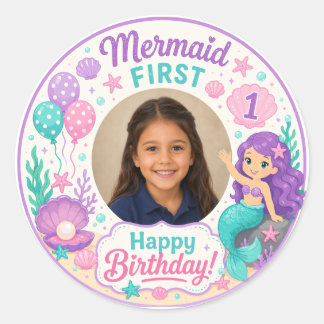 人魚姫の1歳の誕生日フォトフレーム ラウンドシール