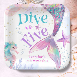 人魚姫の5歳の誕生日おめでとう! ペーパープレート
