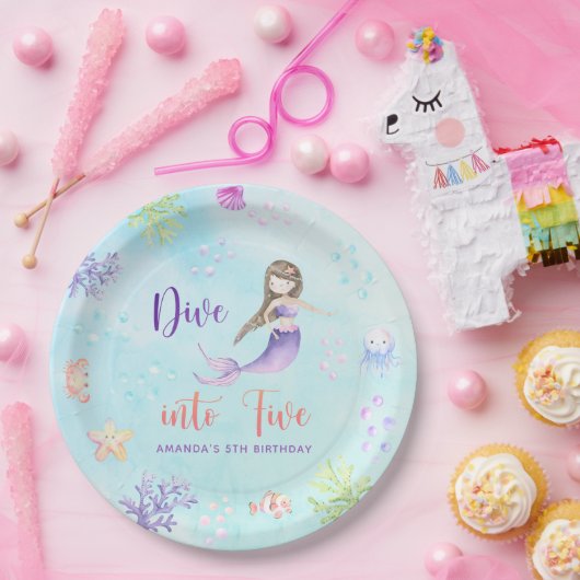 人魚姫の5歳の誕生日パーティーダイブ ペーパープレート (パーティー)