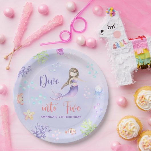 人魚姫の5歳の誕生日パーティーダイブ ペーパープレート (パーティー)