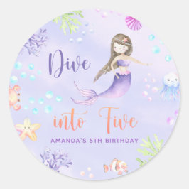 人魚姫の5歳の誕生日パーティーダイブ ラウンドシール