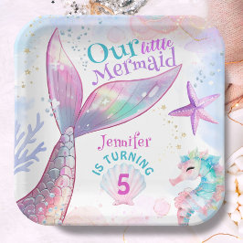 人魚姫の5歳の誕生日 海の中のピンクの人魚 ペーパープレート