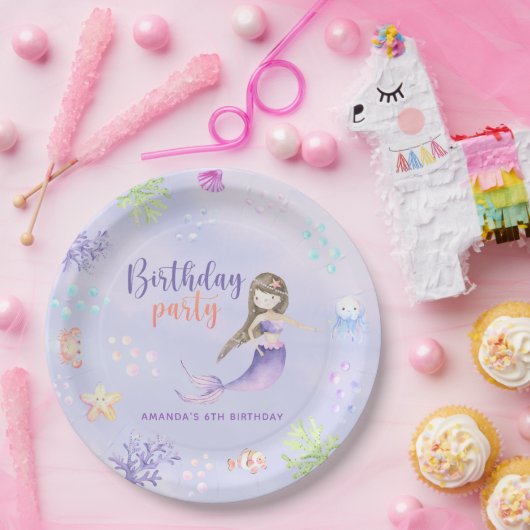 人魚姫の6歳の誕生日パーティー ペーパープレート (パーティー)