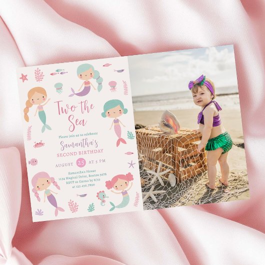 人魚姫ツーセガール2歳誕生日写真 招待状