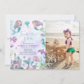 人魚姫2 海の女の子 2歳の誕生日写真 招待状 (正面)