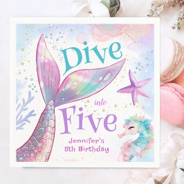 人魚姫5歳の誕生日ペーパー スタンダードカクテルナプキン
