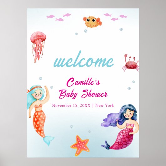 人魚姫 海 コーラル ベビーシャワー ウェルカム ポスター (正面)