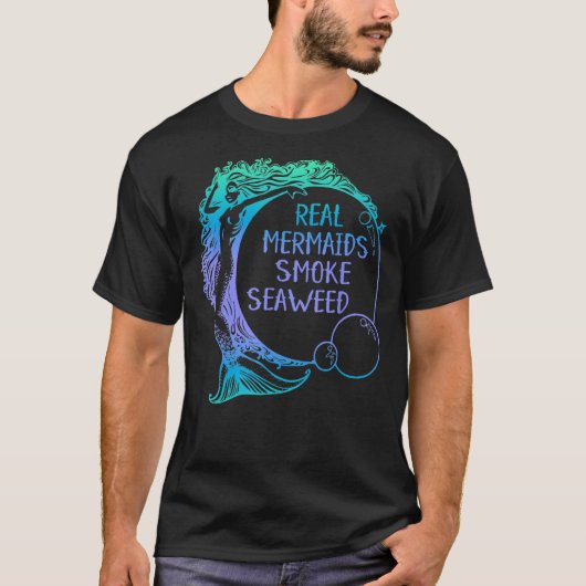 人魚実在が海藻を煙おもしろいる Tシャツ (正面)